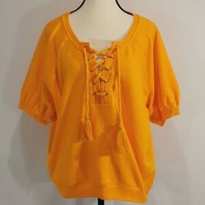 NWT J Crew Lace Up Short Sleeved Sweatshirt in Apricot University Terry - Sz M